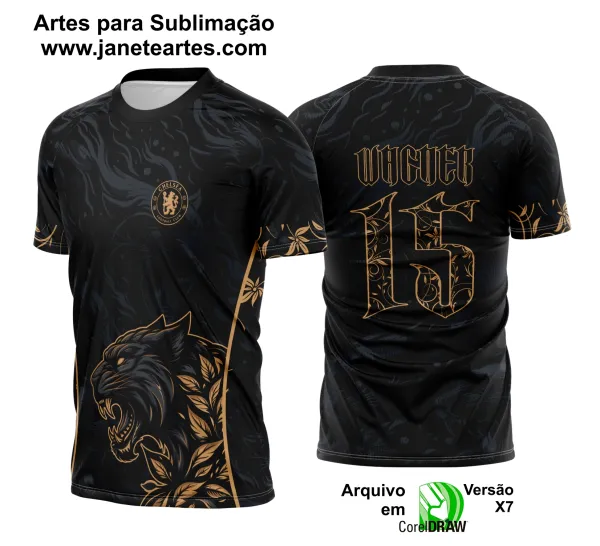 Arte Vetor Camisa Interclasse Pantera Negra com Floral Dourado 2025