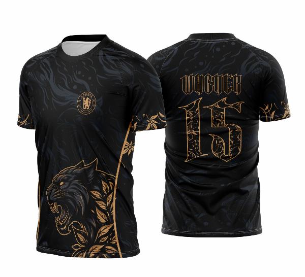 Arte Vetor Camisa Interclasse Pantera Negra com Floral Dourado 2025