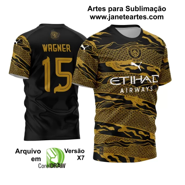 Arte Vetor Camisa Manchester City Year The Dragon 2024  Preta Dourada