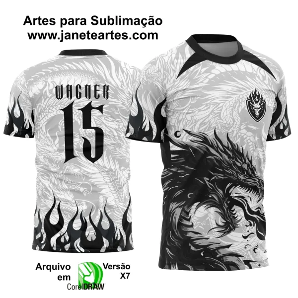 Arte Vetor - Camisa de Interclasse - Dragão Preto e Branco Fogo 2025