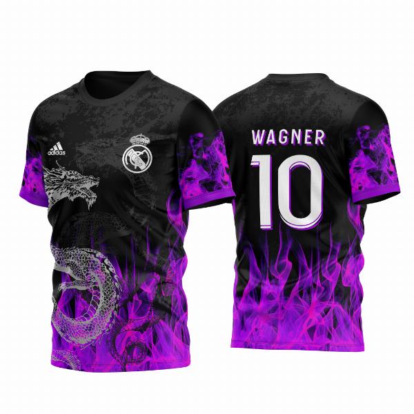 Arte Vetor Camisa de Interclasse Dragão com Fogo Roxo