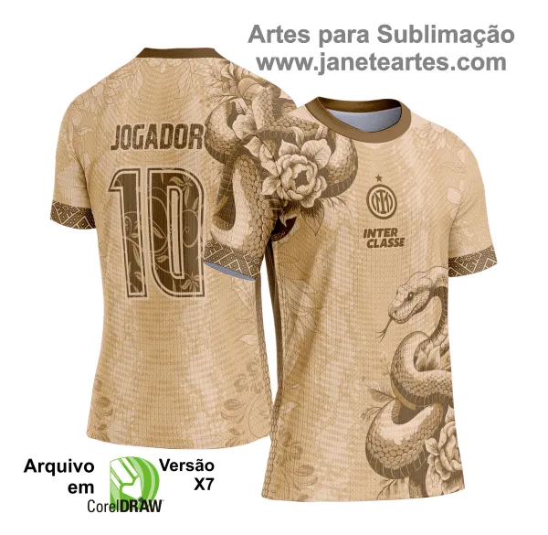 Camisa Interclasse Estampa Vetor Cobra Serpente Bege Inter de Milão 2025