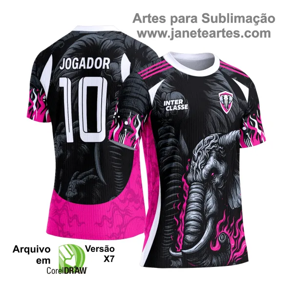 Camisa Interclasse Estampa Vetor Elefante Rosa com Preto