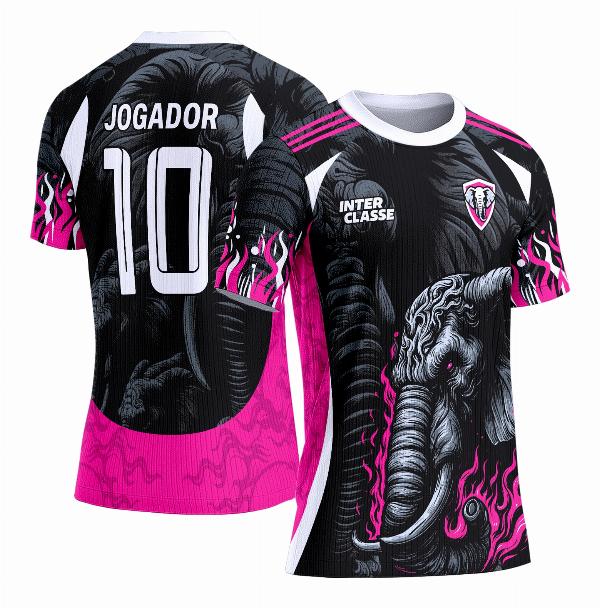 Camisa Interclasse Estampa Vetor Elefante Rosa com Preto