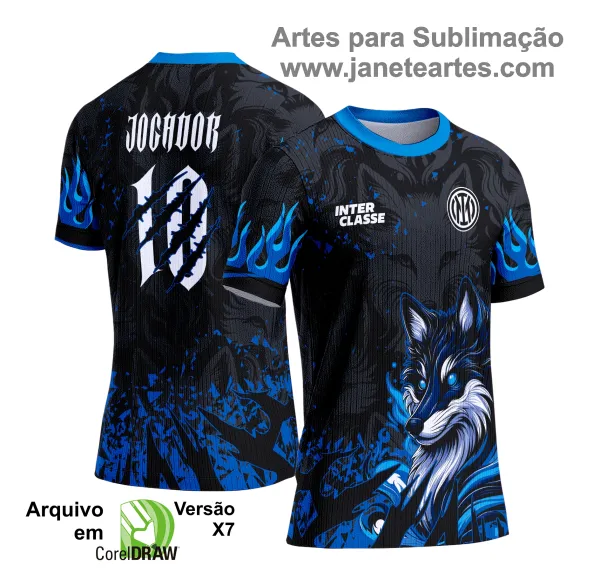 Camisa Interclasse Estampa Vetor Lobo Raposa Azul