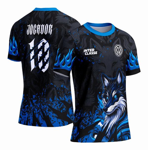 Camisa Interclasse Estampa Vetor Lobo Raposa Azul