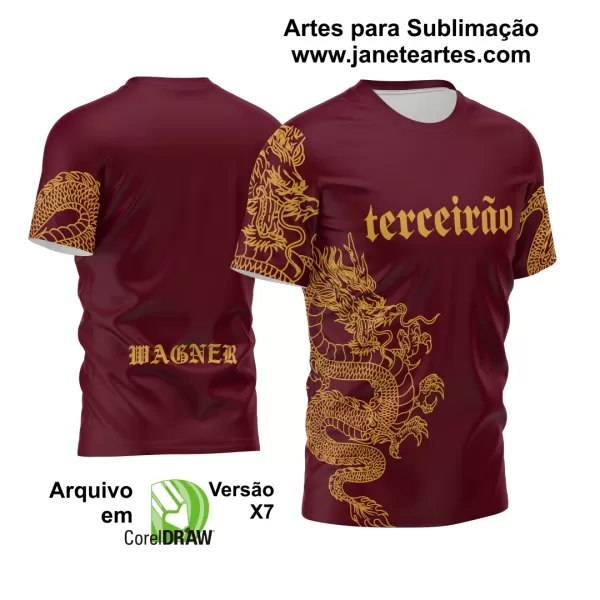 Camisa Terceirão Vermelho Vinho Dragão - Arte Vetor