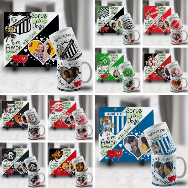 Kit Artes para Canecas + Azulejos – Namorado(A) Sortudo(A) Times – Com Foto 2023 Sublimação