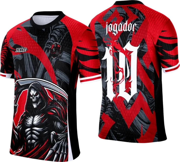 Arte Camisa Interclasse Caveira Negra com Vermelho 2025 - 0017