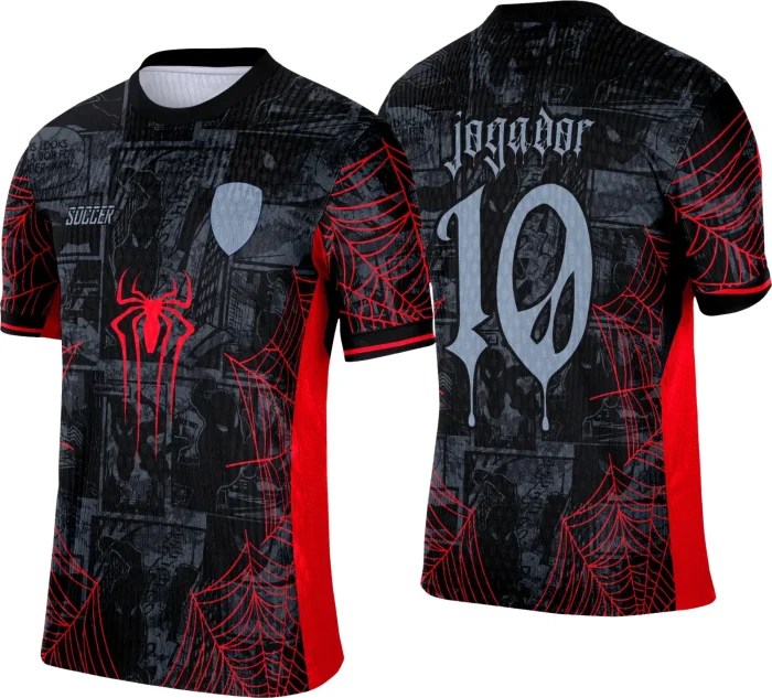 Arte Camisa Interclasse Homem Aranha Preta com Vermelho 2025 - 0020