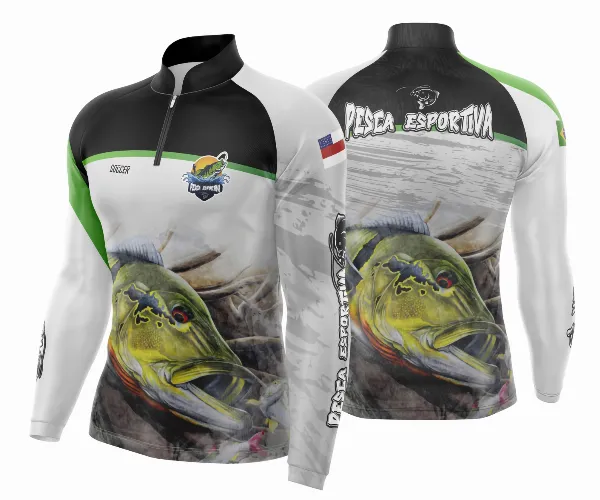 Arte Camisa Pesca Fishing Tucunaré com Branco