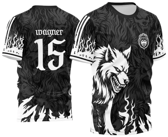 Arte Estampa Camisa Interclasse Lobo Assustador Preto e Branco 2024