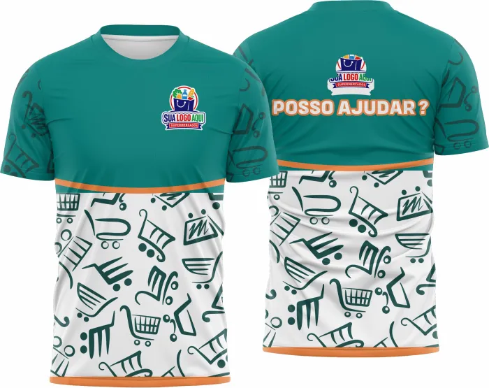 Camiseta unissex branca com logo no peito e estampa grande nas costas inspirada em supermercado, destacando visual moderno e versátil para o dia a dia.