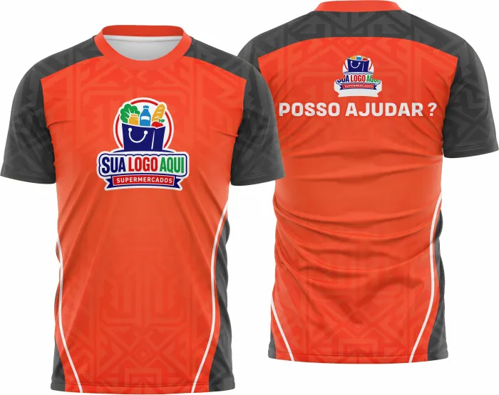 Camiseta unissex preta com logo no peito e estampa grande nas costas inspirada no Supermercado Modelo 18, ideal para uso casual e profissional.