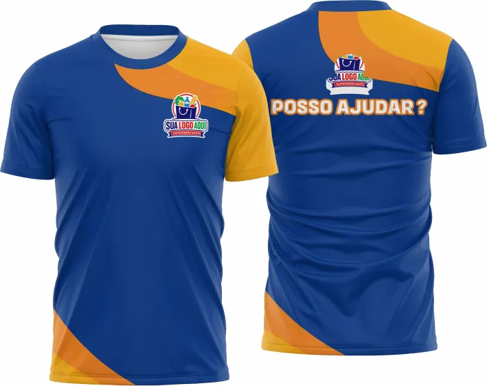Camiseta unissex branca com logo no peito e estampa grande nas costas com tema Supermercado Modelo 21, design moderno para uso casual e profissional.