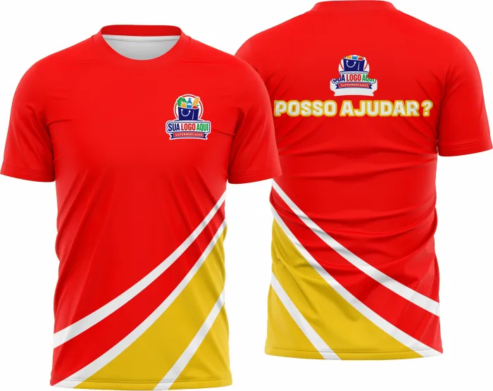 Camiseta unissex branca com logo no peito e estampa grande nas costas, tema Supermercado Modelo 22, ideal para uso casual e profissional.