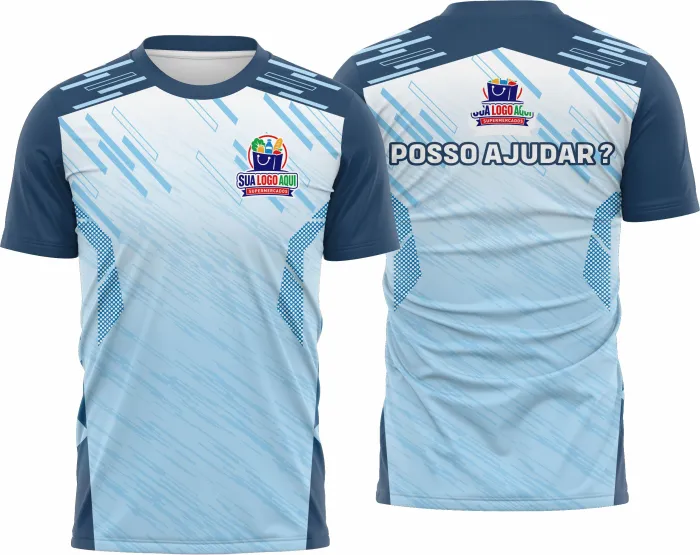 Camiseta unissex preta com logo no peito e estampa grande nas costas inspirada na Camisa de Supermercado Modelo 30.