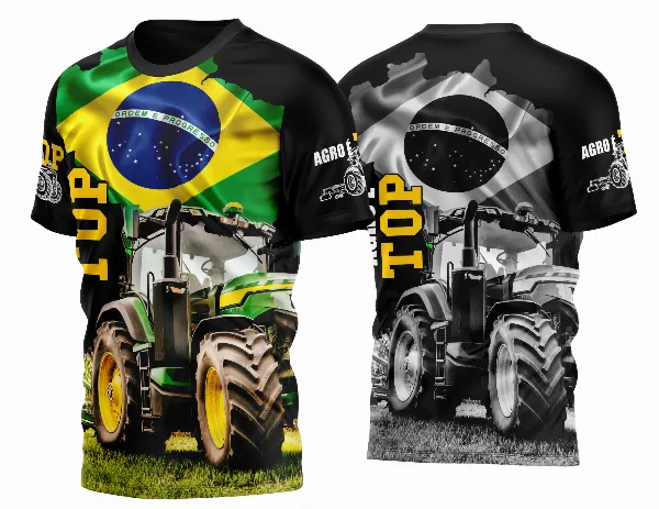 Arte Vetor Camisa AGRO Mapa do Brasil e Trator
