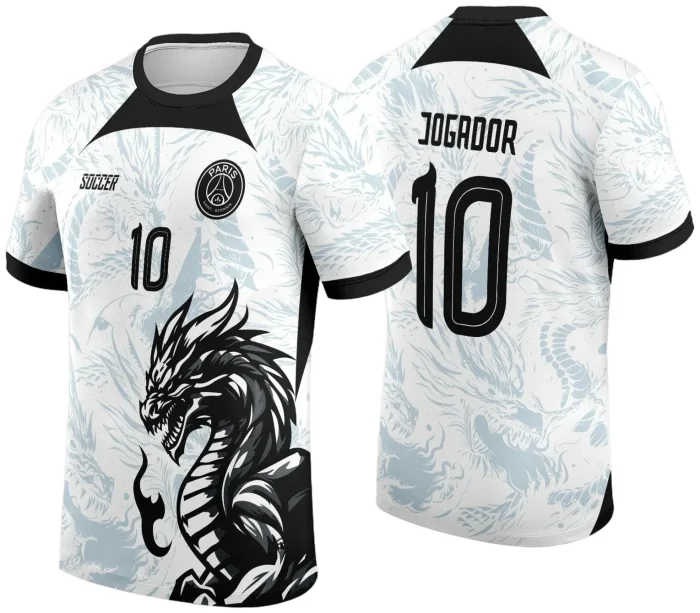 Arte Vetor Camisa de Interclasse Dragão Branco e Preto 2024 - 2025