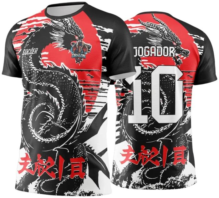 Arte Vetor Camisa de Interclasse Dragão Preto com Vermelho -  Jogos Internos 2024 - 2025