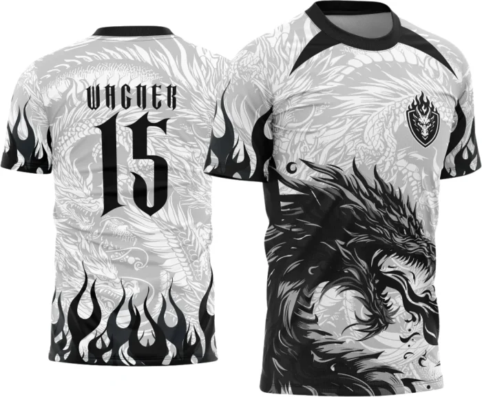 Arte Vetor - Camisa de Interclasse - Dragão Preto e Branco Fogo 2025
