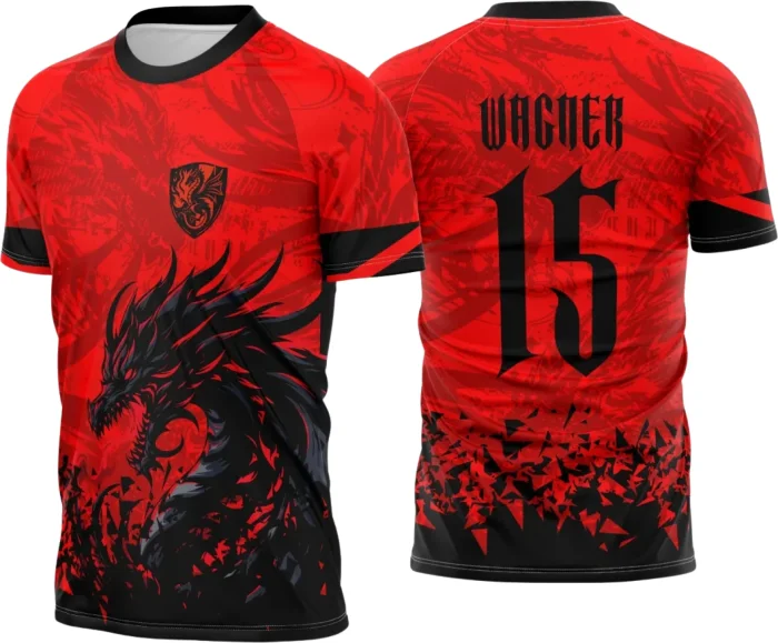 Arte Vetor Camisa Interclasse Dragão Vermelho Fogo Negro 2025