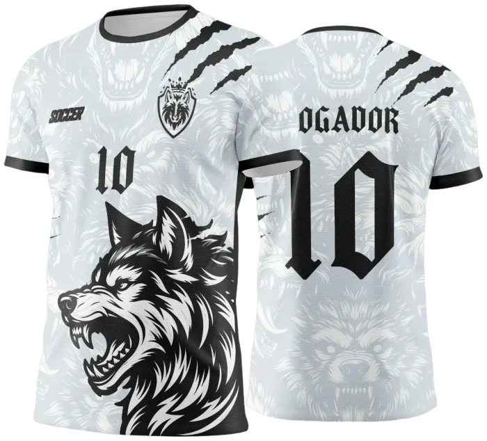  Arte Vetor Camisa Interclasse Lobo Branco e Preto - Jogos Internos 2024 - 2025