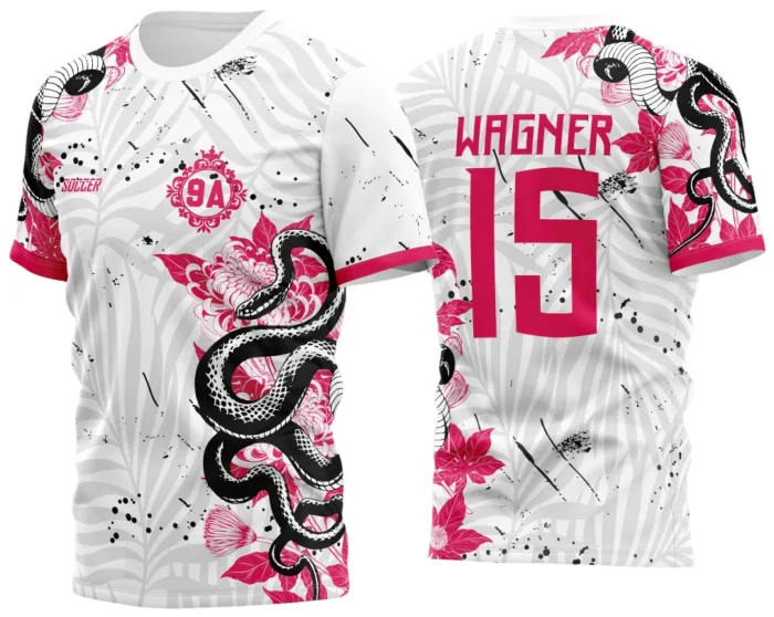 Arte Vetor Camisa Para Atlética Acadêmica e InterClasse Cobra Floral Branca e Rosa 2023