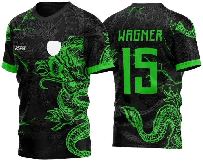 Arte Vetor Camisa Para Atlética Acadêmica e InterClasse Dragão Raios M3 Preto e Verde 2023
