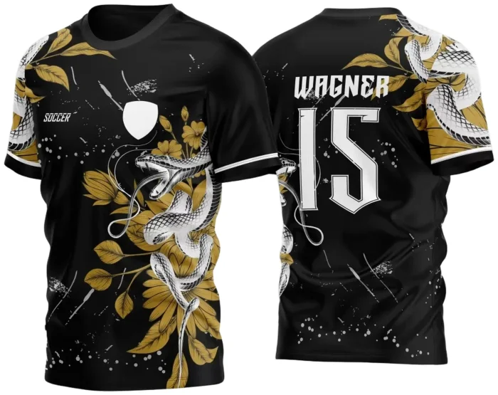 Arte Vetor Camisa Para InterClasse Cobra Floral Preto Chinês Ataque 2023 Dourada