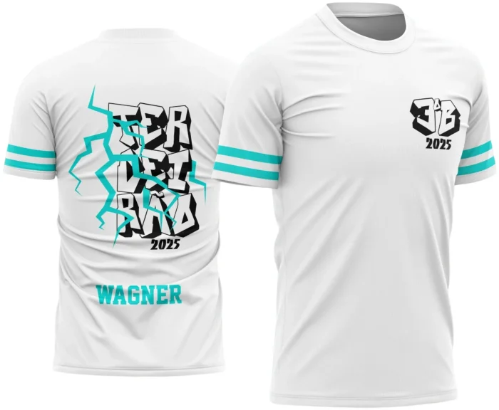 Camisa com logo no peito destacado e estampa grande nas costas com design de graffiti e raios vibrantes que trazem energia única à peça, perfeita para marcar o período do Terceirão com estilo ousado e moderno.