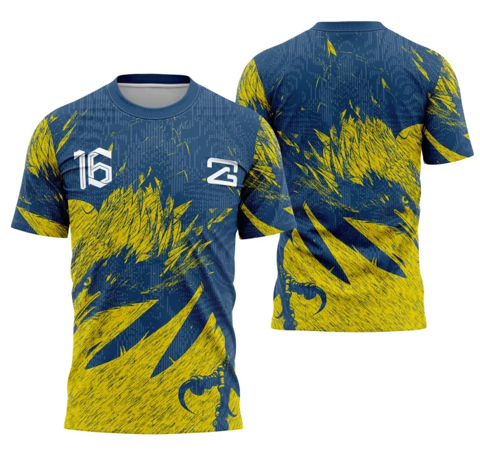 Camiseta unissex preta com logo no peito e estampa grande nas costas inspirada na Aguila Coleção Interclasse, perfeita para eventos escolares e times.