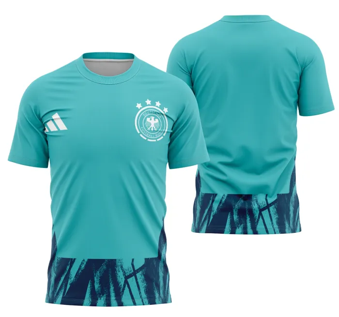 Camiseta unissex preta com logo no peito e estampa grande nas costas inspirada na Alemanha Portero Kit 2026, perfeita para torcer com estilo e personalidade.
