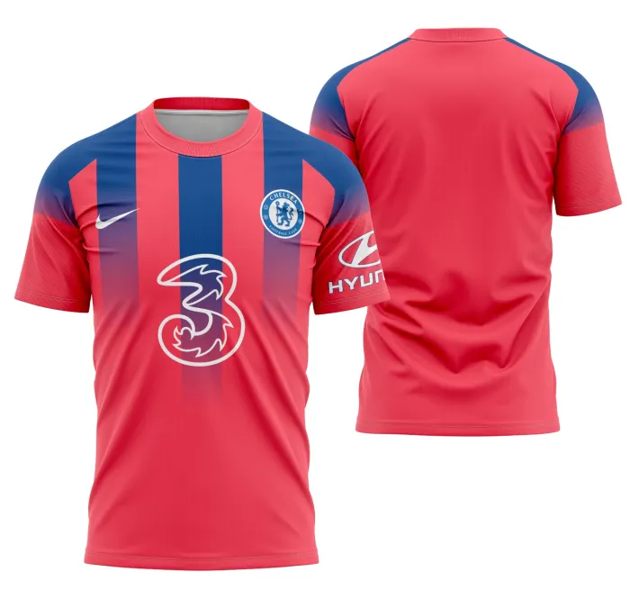 Camiseta unissex preta com logo no peito e estampa grande nas costas do Chelsea temporada 2020-2021, ideal para fãs do futebol e estilo alternativo.