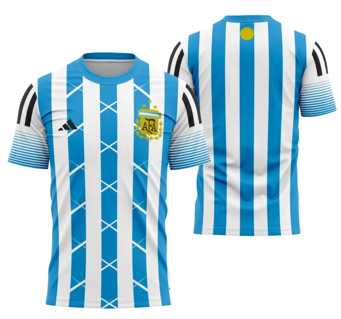 Camiseta unissex branca com logo no peito e estampa grande nas costas destacando tema Argentina Concept 2023, ideal para quem busca estilo e identidade nacional.