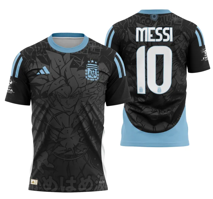 Camiseta unissex branca com logo no peito e estampa grande nas costas com tema Argentina Concept 2024, estilo moderno e visual marcante