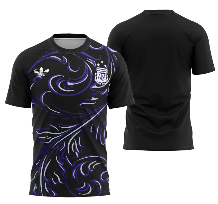 Camiseta unissex branca com logo no peito e estampa grande nas costas mostrando o tema da camisa Argentina Fora Vazamento 2026 em design moderno e vibrante.