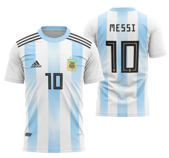 Camiseta unissex branca com logo no peito e estampa grande nas costas da camisa Argentina Home Jersey 2018, estilo esportivo e moderno.