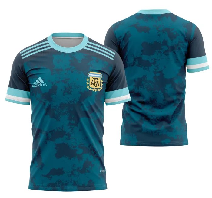 Camiseta unissex branca com logo no peito e estampa grande nas costas da Argentina Visita 2021, perfeita para torcer com estilo e conforto.