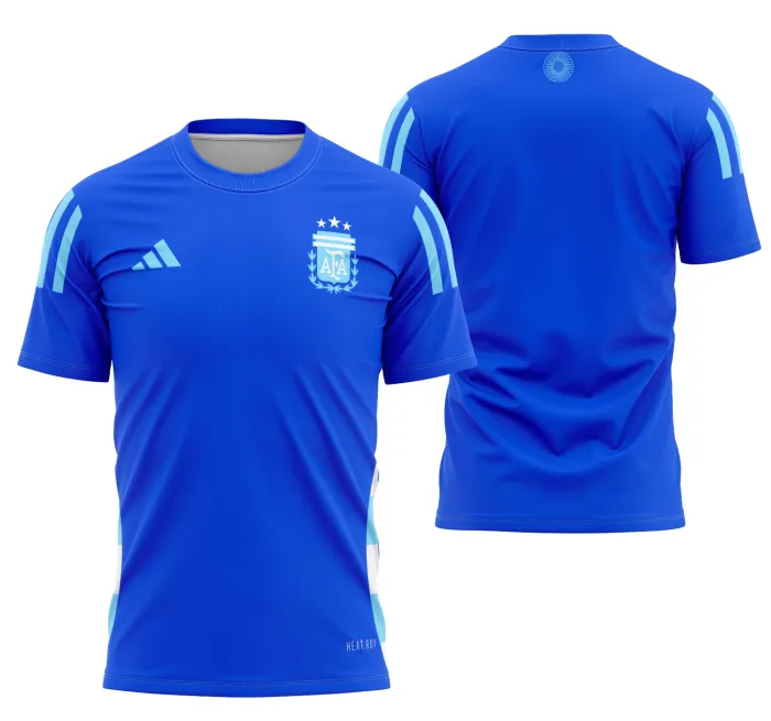 Camiseta unissex branca com logo no peito e estampa grande nas costas temática do jogo Argentina Visita 2024, modelo confortável e moderno para torcedores.