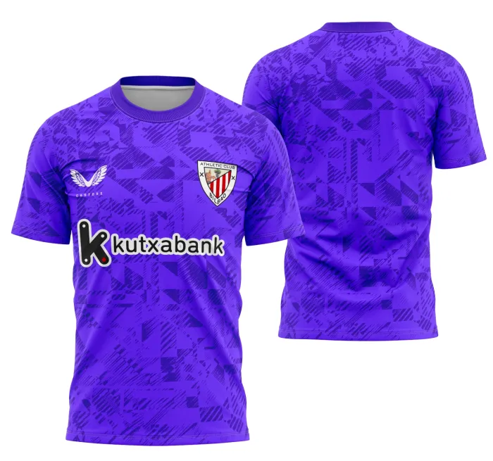 Camiseta unissex preta com logo no peito e estampa grande nas costas do Athletic Bilbao Kit Goleiro 25-26, destacando design esportivo e moderno.