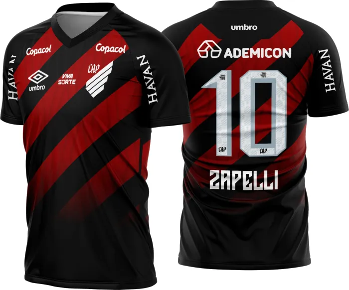 Camiseta preta unissex do Athletico PR 2026-27 com logo no peito e estampa grande nas costas, design moderno e vibrante, perfeita para fãs apaixonados pela equipe.