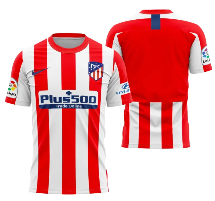 Camiseta unissex preta com logo no peito e estampa grande nas costas do Atlético De Madrid Home 2019-2020, perfeita para fãs do clube que querem estilo e conforto.