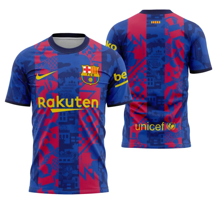 Camiseta unissex preta com logo no peito e estampa grande nas costas do Barcelona Campeões Locais 2021-2022, ideal para fãs do futebol que buscam estilo e conforto.