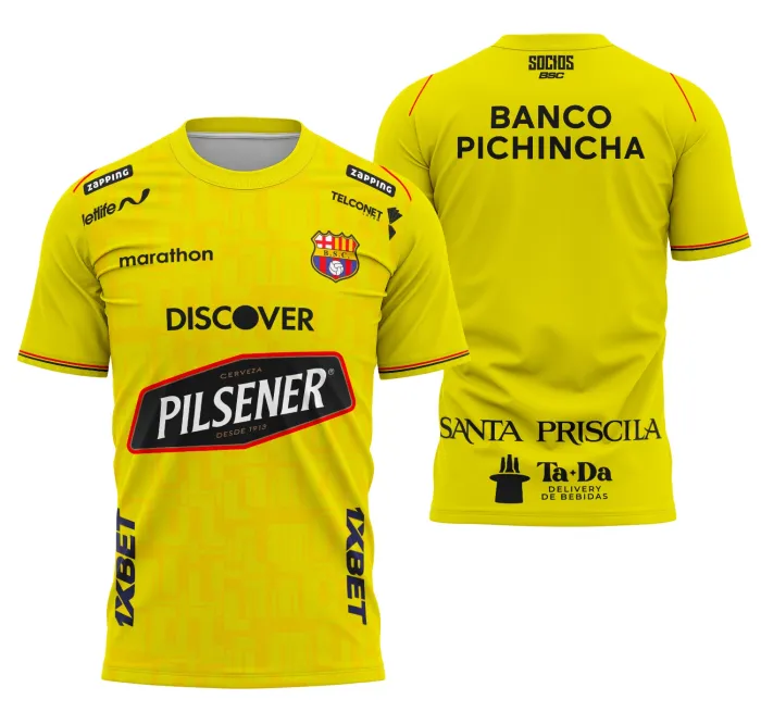 Camiseta unissex preta com logo no peito e estampa grande nas costas do Barcelona-Sc Local 2026, perfeito para fãs do time em estilo moderno e confortável.