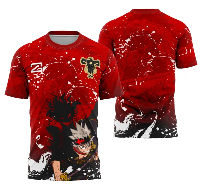 Camiseta unissex preta com logo no peito e estampa grande nas costas do tema Black Clover Interclasse 2025, ideal para fãs e uso casual, mostrando estilo e personalidade.