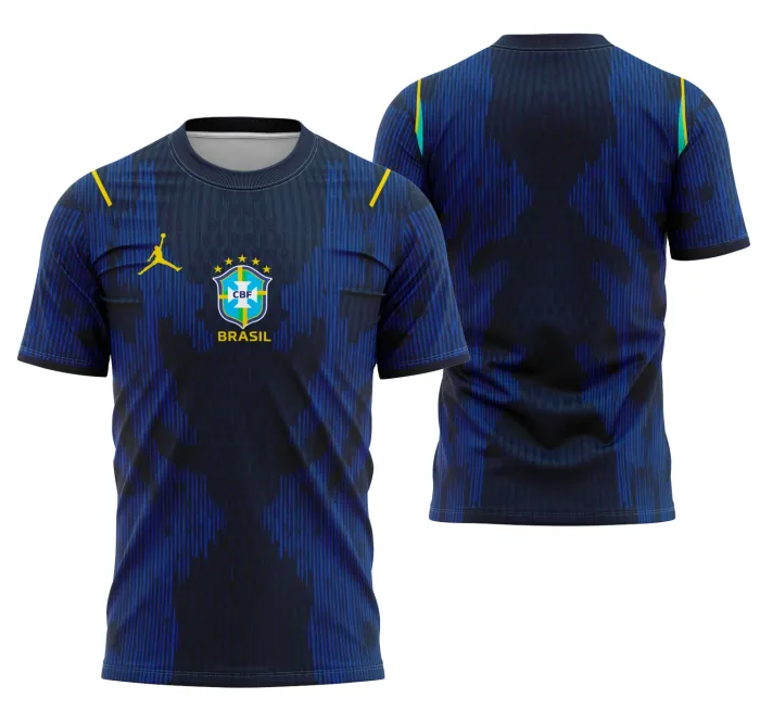 Camiseta unissex branca com logo no peito e estampa grande nas costas temática Brasil Away 2026, perfeita para torcer com estilo e conforto.