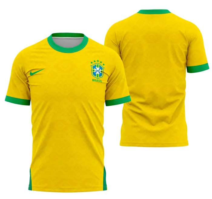 Camiseta unissex preta com logo no peito e estampa grande nas costas inspirada no Brasil Concept 2021, ideal para quem busca estilo moderno e identidade nacional.
