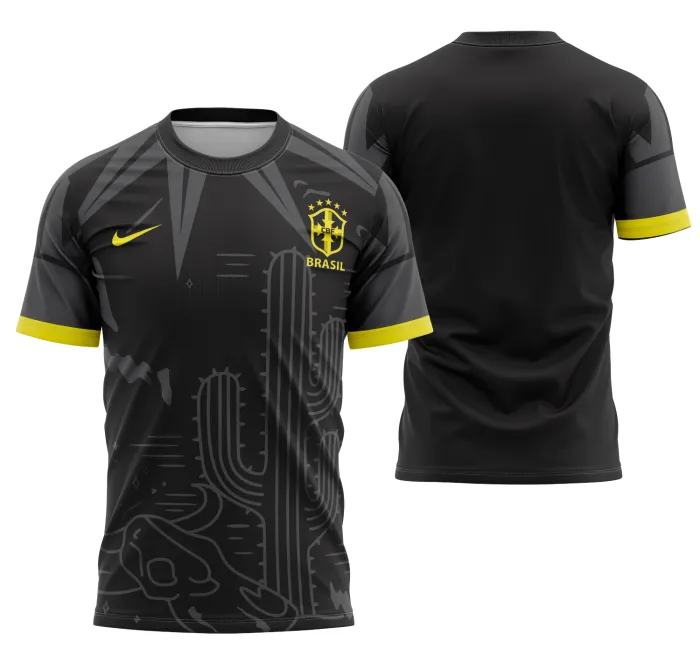 Camiseta unissex preta com logo no peito e estampa grande nas costas com tema Brasil Concept 2022 Modelo 2, ideal para quem busca estilo e conforto em peça única.