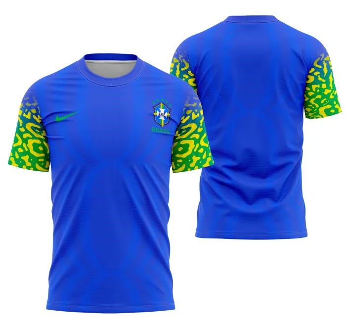 Camiseta unissex preta com logo no peito e estampa grande nas costas inspirada em Brasil Concept 2022 Modelo 5, ideal para quem busca estilo moderno e nacionalista.